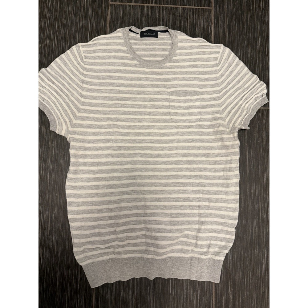 Naadam Striped Knit Pocket Top Womens M Short Sleeve Capsule Minimalist Neutral